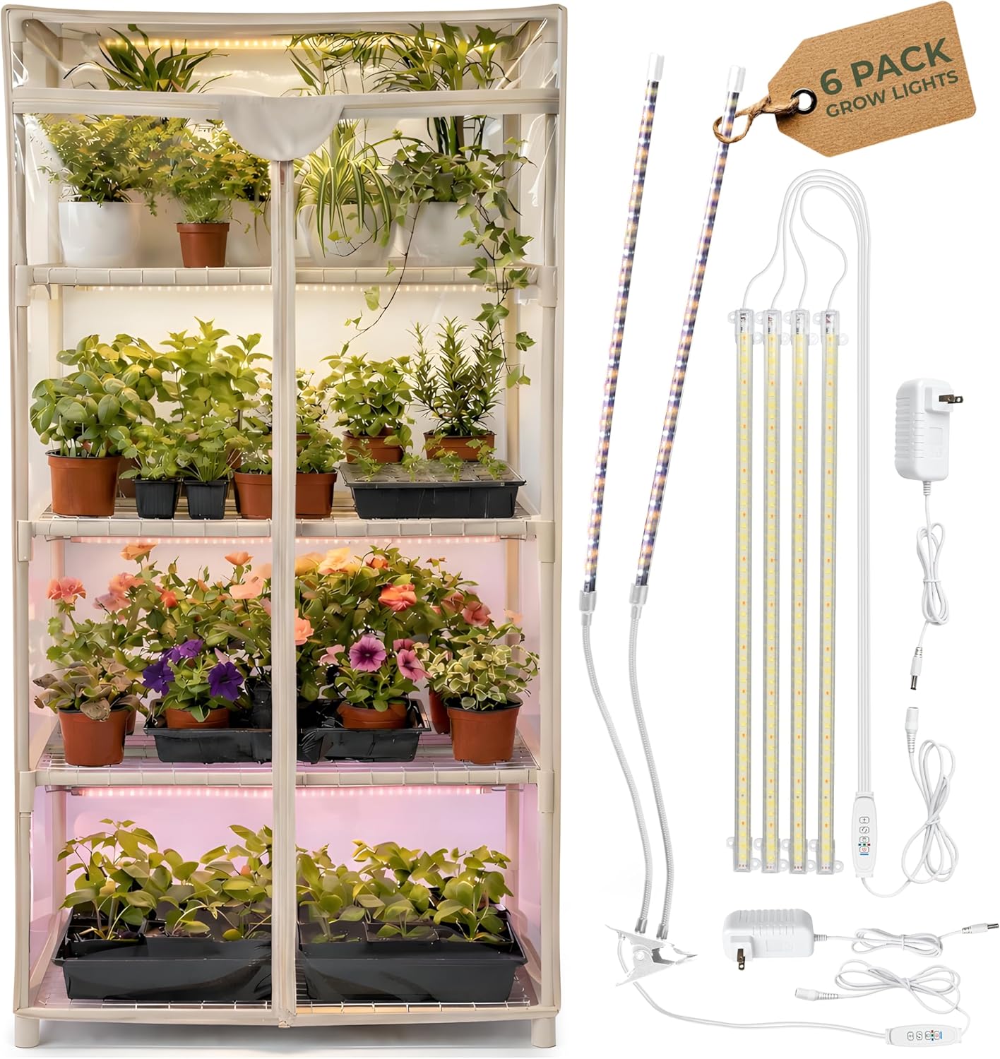 Greenhouse Mini Indoor - เรือนเพาะชำขนาดเล็กสำหรับปลูกพืชในร่ม พร้อมผ้าคลุม PVC 4 ชั้น ไฟ