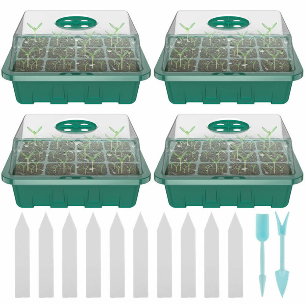 Greenhouse Mini Indoor - 4 ชิ้นเรือนกระจกขนาดเล็ก 12 ช่องเรือนกระจกในร่มการขยายพันธุ์เรือนกระจกเนอสเซอรี่กล่อง Air Vent