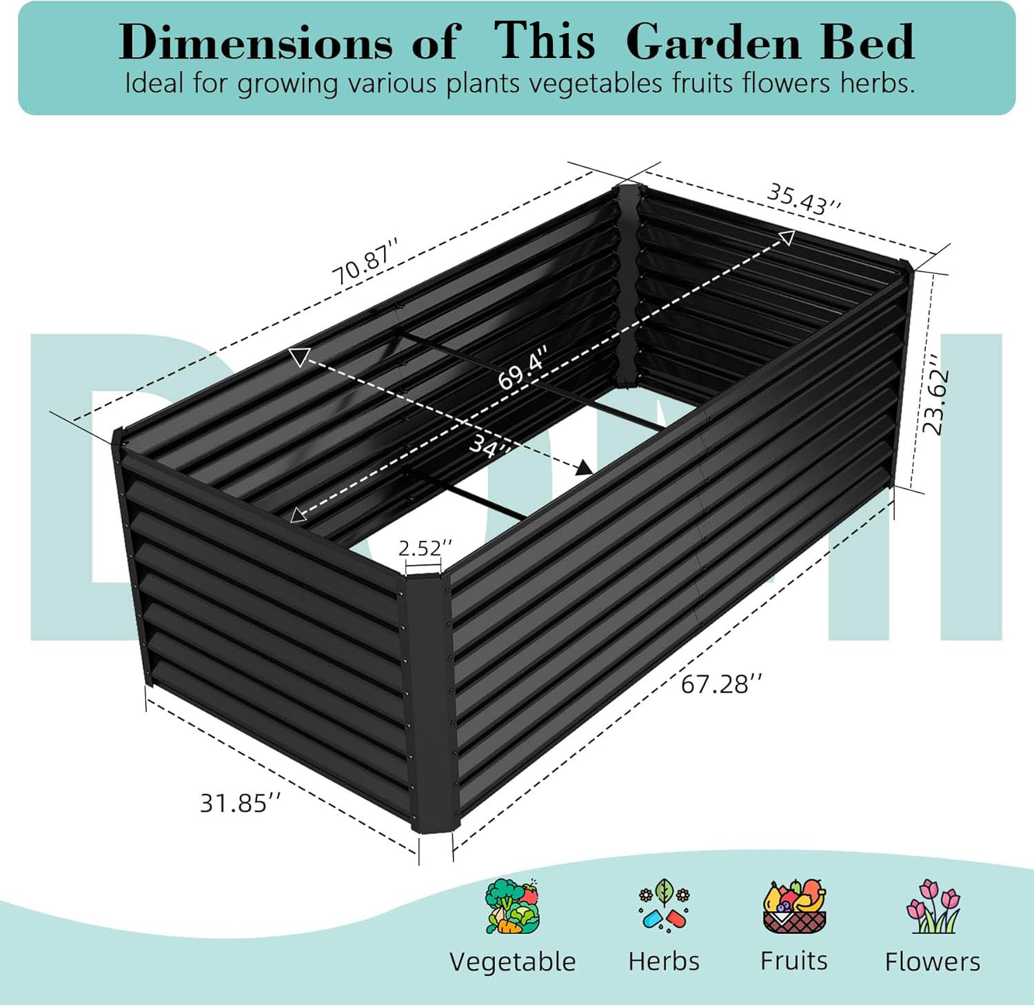 Raised Bed Planter Box - แปลงปลูกผักยกพื้นชุบสังกะสี ขนาด 6x3x2 ฟุต กระถางปลูกต้นไม้กลางแจ้ง กล่องปลูกต้นไม้โลหะขนาดใหญ่