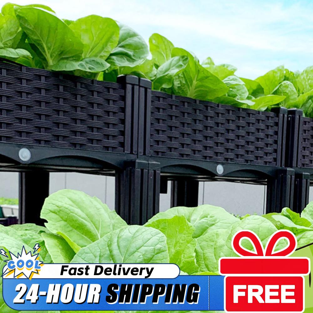 Raised Bed Planter Box - กระถางปลูกต้นไม้พลาสติกแบบยกสูงพร้อมขาตั้ง มีรูระบายน้ำ กล่องเพาะชำ ยกสูงสำหรับสวน ลานบ้าน ระเบียง
