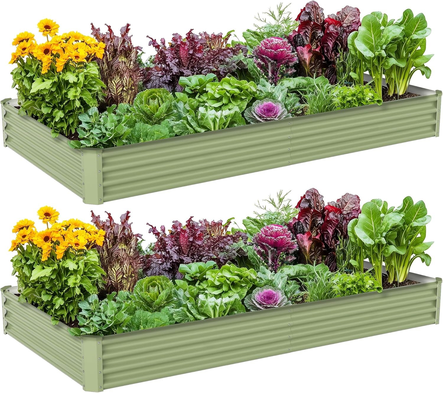 Raised Bed Planter Box - แปลงปลูกผักกลางแจ้งแบบยกพื้น ทำจากเหล็กชุบสังกะสี ขนาดใหญ่ 8x4x1 ฟุต